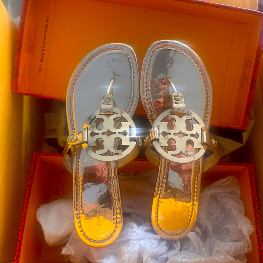 Tory Burch Metallic Silver and Gold Sandals